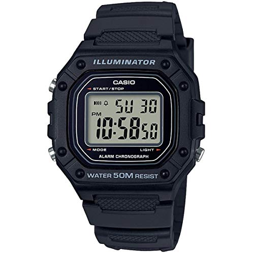 Casio Unisex Quartz Armbanduhr, 43.20mm GehäusegröÃŸe mit LCD digital Zifferblatt und schwarz Plastic/Resin Strap Armband W-218H-1AVEF von Casio