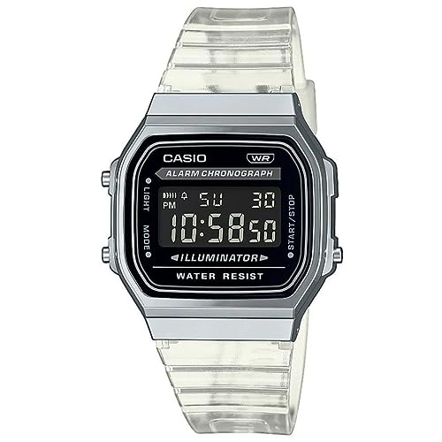 Casio Unisex Quartz Armbanduhr, 36.00mm GehäusegröÃŸe mit schwarz digital Zifferblatt und transparent Plastic/Resin Bracelet Armband A168XES-1BEF von Casio