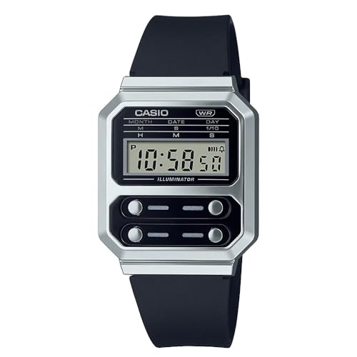 Casio Unisex Quartz Armbanduhr, 40.70mm GehäusegröÃŸe mit schwarz digital Zifferblatt und schwarz Plastic/Resin Strap Armband A100WEF-1AEF von Casio