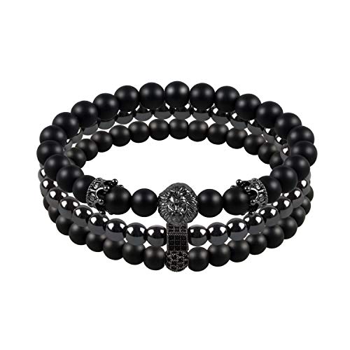 Casisto.J Armband Herren Männer Edelstahl Perlen Armband Perlenarmband Herren Natürliche Onyx/Tigerauge Mit Geschenk Schmuck Schatulle von Casisto.J