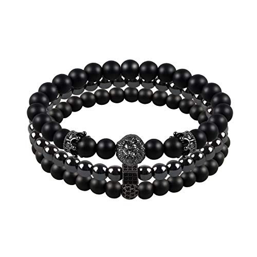 Casisto.J Armband Herren Männer Edelstahl Perlen Armband Perlenarmband Herren Natürliche Onyx Mit Geschenk Schmuck Schatulle von Casisto.J