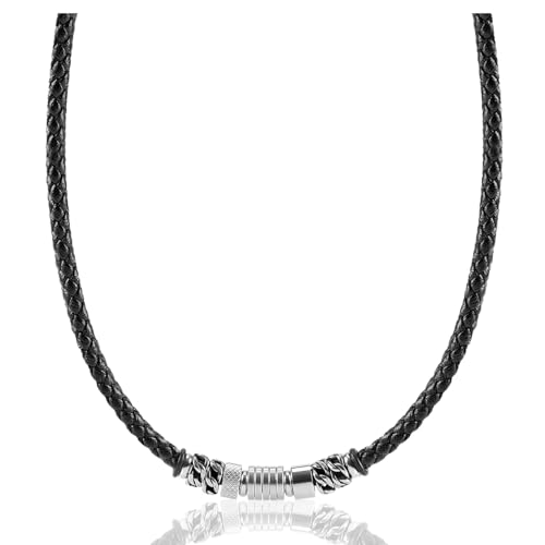 Casisto.J Herren Lederkette mit Anhänger aus Edelstahl, Schwarz Leder Geflochten Halskette mit Druckknopfverschluss Lederhalsband für Männer Schmuck Casisto.J Herren Lederkette mit Anhänger aus Edelstahl, Schwarz Leder Geflochten Halskette mit Druckknopfverschluss Lederhalsband für Männer Schmuck von Casisto.J