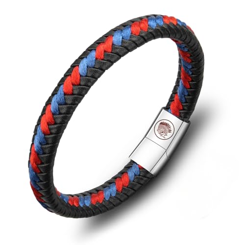 Casisto.J Lederarmband Herren Armband Herren Männer Leder Edelstahl Gravur Schwarz Braun Geflochten mit Magnet Verschluss (rot, 21) von Casisto.J