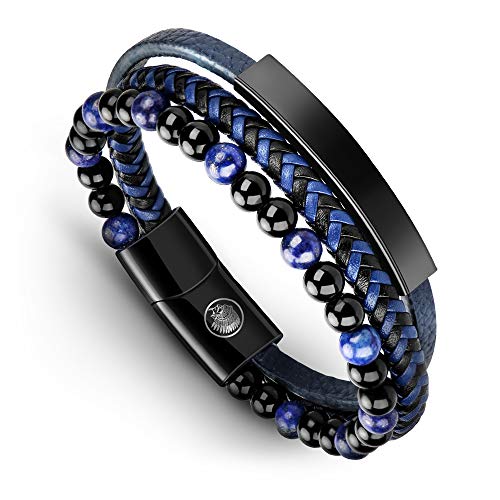 Casisto.J Lederarmband Herren Armband Männer Leder Edelstahl mit Gravur Schwarz Braun Geflochten Ärmbander mit Magnet Verschluss von Casisto.J