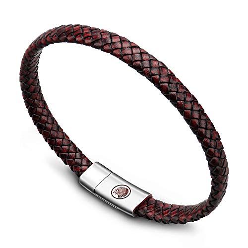 Casisto.J Lederarmband Herren Armband Herren Männer Leder Edelstahl Gravur Schwarz Braun Geflochten mit Magnet Verschluss von Casisto.J