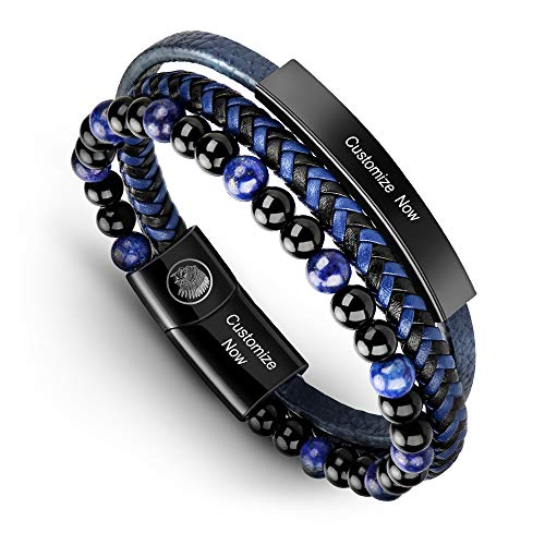 Casisto.J Lederarmband Herren Armband Männer Leder Edelstahl mit Gravur Schwarz Braun Geflochten Ärmbander mit Magnet Verschluss von Casisto.J