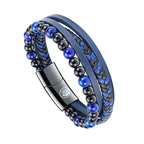 Casisto.J Lederarmband Herren Armband Herren Männer Leder Geflochten Perlen Edelstahl Schwarz Braun Blau mit Magnet Verschluss Einfache Verpackung Casisto.J Lederarmband Herren Armband Herren Männer Leder Geflochten Perlen Edelstahl Schwarz Braun Blau mit Magnet Verschluss Einfache Verpackung von Casisto.J