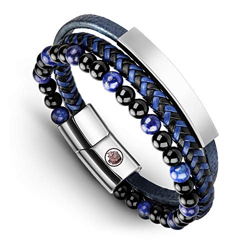 Casisto.J Lederarmband Herren Armband Männer Leder Edelstahl mit Gravur Schwarz Braun Geflochten Ärmbander mit Magnet Verschluss von Casisto.J