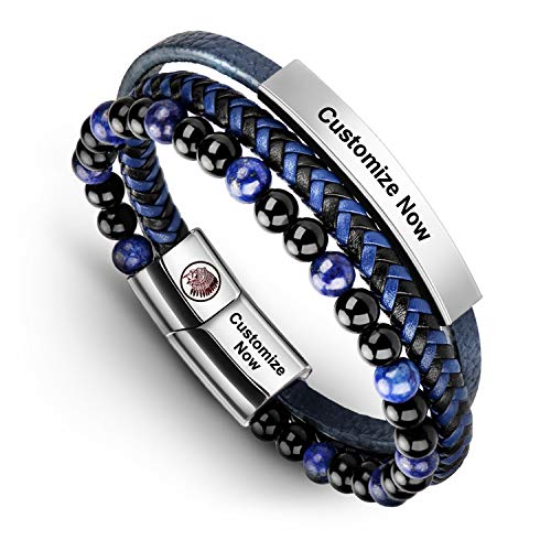 Casisto.J Lederarmband Herren Armband Männer Leder Edelstahl mit Gravur Schwarz Braun Geflochten Ärmbander mit Magnet Verschluss von Casisto.J