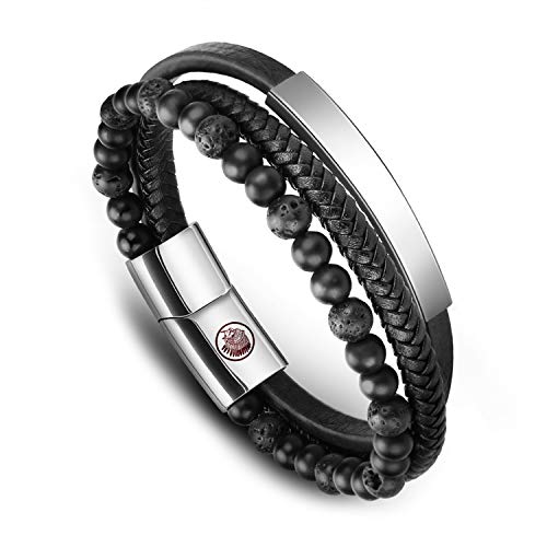 Casisto.J Lederarmband Herren Armband Männer Leder Edelstahl mit Gravur Schwarz Braun Geflochten Ärmbander mit Magnet Verschluss von Casisto.J