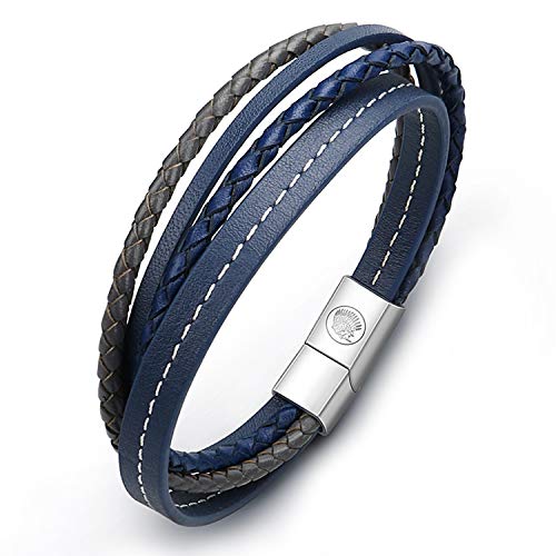 Casisto.J Lederarmband Herren Armband Herren Männer Leder Edelstahl Gravur Schwarz Braun Geflochten mit Magnet Verschluss von Casisto.J