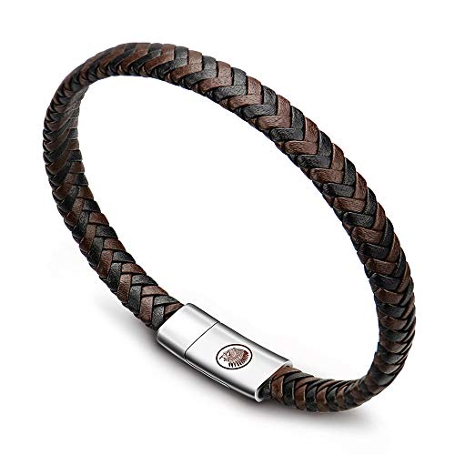 Casisto.J Lederarmband Herren Armband Herren Männer Leder Edelstahl Gravur Schwarz Braun Geflochten mit Magnet Verschluss von Casisto.J