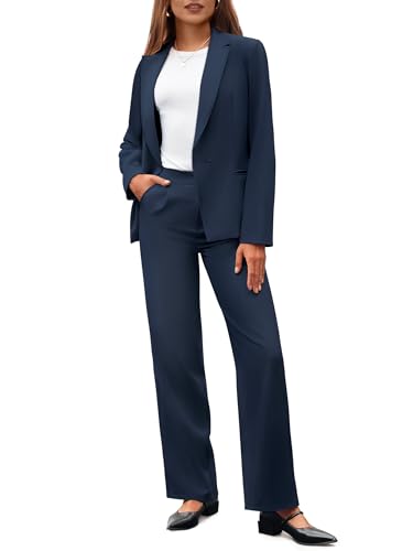 Casly Lamiit 2-teiliges Business-Casual-Outfit für Damen, Blazer mit weitem Bein, passende elegante formelle Anzug-Sets, Marineblau, Klein Casly Lamiit 2-teiliges Business-Casual-Outfit für Damen, Blazer mit weitem Bein, passende elegante formelle Anzug-Sets, Marineblau, Klein von Casly Lamiit