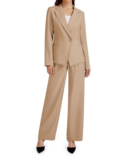 Casly Lamiit 2-teiliges Outfit für Damen, Business, Freizeit, asymmetrisch, Blazer-Jacke und Hose mit weitem Bein, passende Anzug-Sets, Khaki, XX-Large Casly Lamiit 2-teiliges Outfit für Damen, Business, Freizeit, asymmetrisch, Blazer-Jacke und Hose mit weitem Bein, passende Anzug-Sets, Khaki, XX-Large von Casly Lamiit