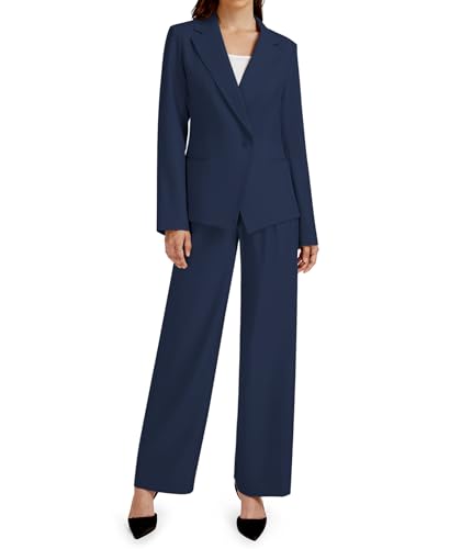 Casly Lamiit 2-teiliges Outfit für Damen, Business, Freizeit, asymmetrisch, Blazer-Jacke und Hose mit weitem Bein, passende Anzug-Sets, Marineblau, X-Groß Casly Lamiit 2-teiliges Outfit für Damen, Business, Freizeit, asymmetrisch, Blazer-Jacke und Hose mit weitem Bein, passende Anzug-Sets, Marineblau, X-Groß von Casly Lamiit