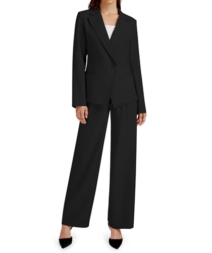 Casly Lamiit 2-teiliges Outfit für Damen, Business, Freizeit, asymmetrisch, Blazer-Jacke und Hose mit weitem Bein, passende Anzug-Sets, Schwarz, Mittel Casly Lamiit 2-teiliges Outfit für Damen, Business, Freizeit, asymmetrisch, Blazer-Jacke und Hose mit weitem Bein, passende Anzug-Sets, Schwarz, Mittel von Casly Lamiit