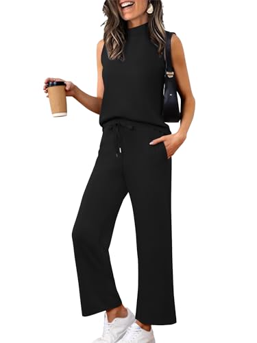 Casly Lamiit 2-teiliges Sommer-Outfit für Damen, Stehkragen, Tank-Top, kurze Hose mit weitem Bein, Lounge-Sets, modischer Trainingsanzug, Schwarz, XL Casly Lamiit 2-teiliges Sommer-Outfit für Damen, Stehkragen, Tank-Top, kurze Hose mit weitem Bein, Lounge-Sets, modischer Trainingsanzug, Schwarz, XL von Casly Lamiit