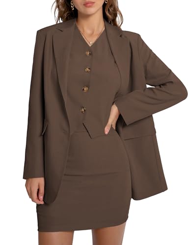 Casly Lamiit Damen 3-teiliges Rock-Set Business Casual Kurz Skort Blazer Anzug Langarm Jacke Weste Passende Outfits, Dunkles Khaki, Mittel Casly Lamiit Damen 3-teiliges Rock-Set Business Casual Kurz Skort Blazer Anzug Langarm Jacke Weste Passende Outfits, Dunkles Khaki, Mittel von Casly Lamiit