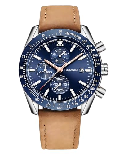 Casotime Herren Leder Chronograph Uhr 30M Wasserdicht herrenuhr Analog Quarz Datumsanzeige Herren Armbanduhr, Casual Klassische Mode Kleid Uhr mit Lederband, Elegantes Geschenk für Männer Casotime Herren Leder Chronograph Uhr 30M Wasserdicht herrenuhr Analog Quarz Datumsanzeige Herren Armbanduhr, Casual Klassische Mode Kleid Uhr mit Lederband, Elegantes Geschenk für Männer von Casotime