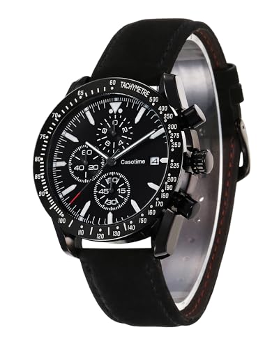 Casotime Herren Leder Chronograph Uhr 30M Wasserdicht herrenuhr Analog Quarz Datumsanzeige Herren Armbanduhr, Casual Klassische Mode Kleid Uhr mit Lederband, Elegantes Geschenk für Männer von Casotime