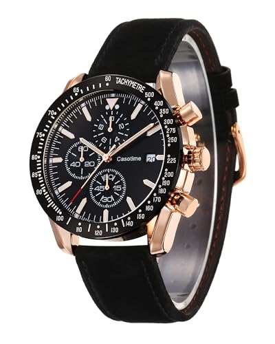 Casotime Herren Leder Chronograph Uhr 30M Wasserdicht herrenuhr Analog Quarz Datumsanzeige Herren Armbanduhr, Casual Klassische Mode Kleid Uhr mit Lederband, Elegantes Geschenk für Männer Casotime Herren Leder Chronograph Uhr 30M Wasserdicht herrenuhr Analog Quarz Datumsanzeige Herren Armbanduhr, Casual Klassische Mode Kleid Uhr mit Lederband, Elegantes Geschenk für Männer von Casotime