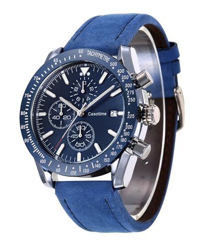 Casotime Herren Leder Chronograph Uhr 30M Wasserdicht herrenuhr Analog Quarz Datumsanzeige Herren Armbanduhr, Casual Klassische Mode Kleid Uhr mit Lederband, Elegantes Geschenk für Männer von Casotime