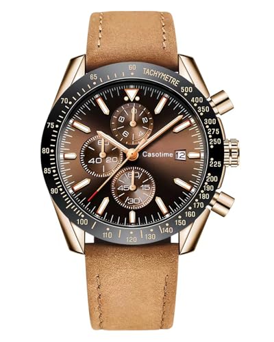 Casotime Herren Leder Chronograph Uhr 30M Wasserdicht herrenuhr Analog Quarz Datumsanzeige Herren Armbanduhr, Casual Klassische Mode Kleid Uhr mit Lederband, Elegantes Geschenk für Männer Casotime Herren Leder Chronograph Uhr 30M Wasserdicht herrenuhr Analog Quarz Datumsanzeige Herren Armbanduhr, Casual Klassische Mode Kleid Uhr mit Lederband, Elegantes Geschenk für Männer von Casotime