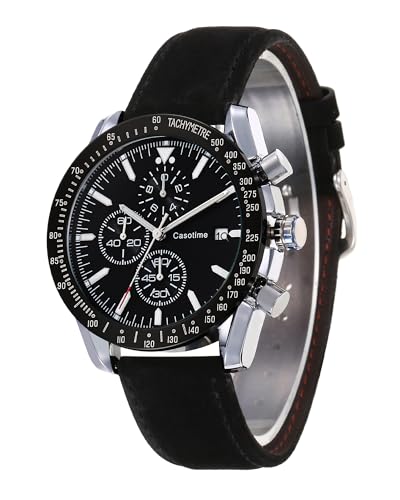 Casotime Herren Leder Chronograph Uhr 30M Wasserdicht herrenuhr Analog Quarz Datumsanzeige Herren Armbanduhr, Casual Klassische Mode Kleid Uhr mit Lederband, Elegantes Geschenk für Männer Casotime Herren Leder Chronograph Uhr 30M Wasserdicht herrenuhr Analog Quarz Datumsanzeige Herren Armbanduhr, Casual Klassische Mode Kleid Uhr mit Lederband, Elegantes Geschenk für Männer von Casotime