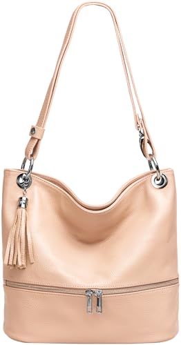 Caspar 2-in-1 Damen Leder Schulter- und Umhängetasche sportlich elegante Handtasche - CLASSIC LINE - Modell No.809 - Made in Italy, Farbe:rosa, Accessoires:One Size von Caspar