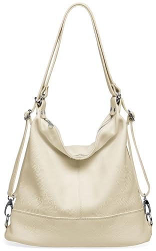 Caspar 2 in 1 Schultertasche Rucksack aus Leder Damen Tasche - PREMIUM LINE - Modell No.796 - Made in Italy, Farbe:beige, Größe:One Size von Caspar