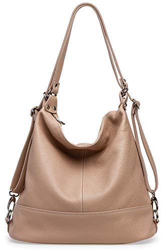 Caspar 2 in 1 Schultertasche Rucksack aus Leder Damen Tasche - PREMIUM LINE - Modell No.796 - Made in Italy, Farbe:rosa, Größe:One Size von Caspar