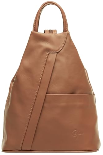 Caspar 2in1 Leder Rucksack Schultertasche Sportlich Elegante Damen Handtasche - SIGNATURE LINE - Modell No.782 - Made in Italy, Farbe:cognac, Accessoires:One Size von Caspar
