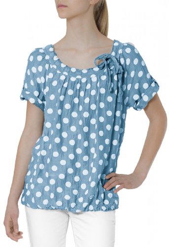 Caspar BLU001 Damen leichte Seiden Sommerbluse mit weißen Punkten, Farbe:blau Caspar BLU001 Damen leichte Seiden Sommerbluse mit weißen Punkten, Farbe:blau von Caspar