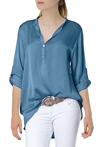 Caspar BLU003 lässig Elegante Damen Satin Hemdbluse (42, Jeans blau) von Caspar