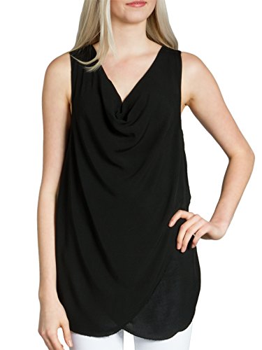 Caspar BLU016 leichtes Elegantes Damen Sommer Top mit Wasserfallkragen, Farbe:schwarz, Größe:One Size (S.M.L) von Caspar