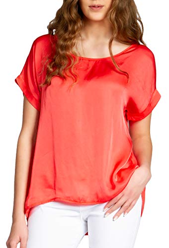 Caspar BLU017 leichte Elegante Damen Seidenglanz Kurzarm Sommer Shirtbluse, Farbe:Koralle, Größe:L/XL von Caspar