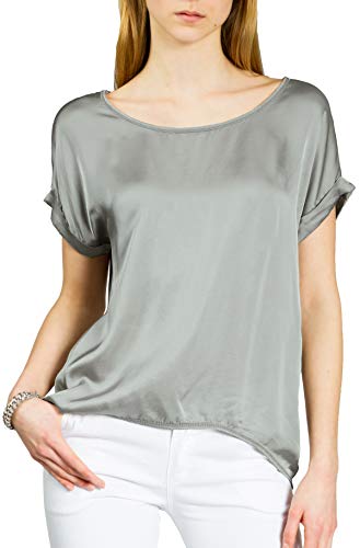 Caspar BLU017 leichte Elegante Damen Seidenglanz Kurzarm Sommer Shirtbluse, Farbe:Taupe, Größe:L/XL von Caspar