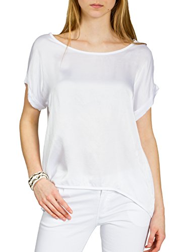 Caspar BLU017 leichte Elegante Damen Seidenglanz Kurzarm Sommer Shirtbluse, Farbe:Weiss, Größe:M/L von Caspar