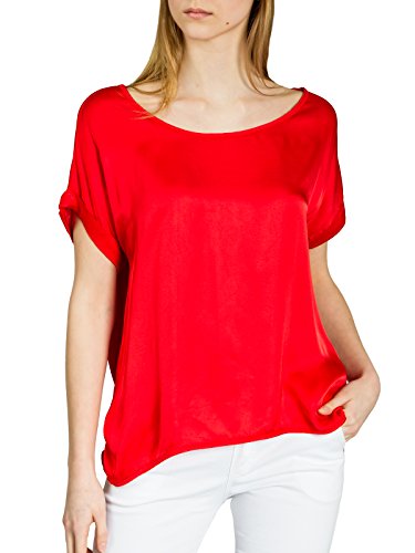 Caspar BLU017 leichte Elegante Damen Seidenglanz Kurzarm Sommer Shirtbluse, Farbe:rot, Größe:L/XL von Caspar