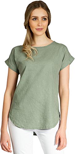 Caspar BLU021 Damen Kurzarm Sommer Shirtbluse aus angenehmer Leinen Viskose Mischung, Farbe:Oliv grün, Größe:44 von Caspar
