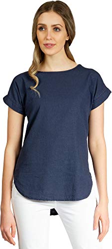 Caspar BLU021 Damen Kurzarm Sommer Shirtbluse aus angenehmer Leinen Viskose Mischung, Farbe:dunkelblau, Größe:40 von Caspar