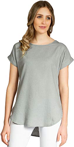 Caspar BLU021 Damen Kurzarm Sommer Shirtbluse aus angenehmer Leinen Viskose Mischung, Farbe:grau, Größe:38 von Caspar