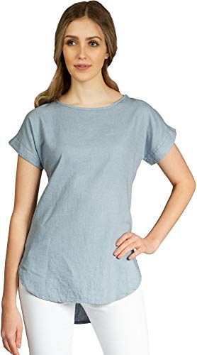 Caspar BLU021 Damen Kurzarm Sommer Shirtbluse aus angenehmer Leinen Viskose Mischung, Farbe:hellblau, Größe:36 von Caspar