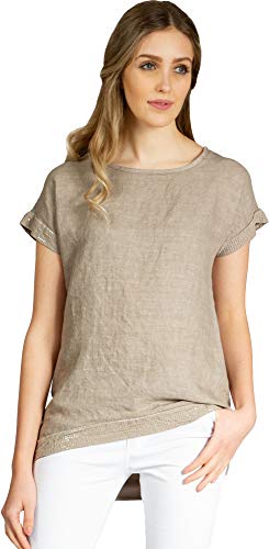 Caspar BLU022 Elegante Damen Kurzarm Sommer Shirtbluse aus Leinen mit Paillettensaum, Farbe:Taupe, Größe:40 von Caspar