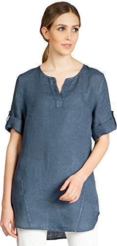 Caspar BLU023 Lange Elegante Damen Halbarm Sommer Leinen Longbluse, Farbe:Jeans blau, Größe:40 von Caspar