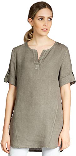 Caspar BLU023 Lange Elegante Damen Halbarm Sommer Leinen Longbluse, Farbe:Taupe, Größe:44 von Caspar