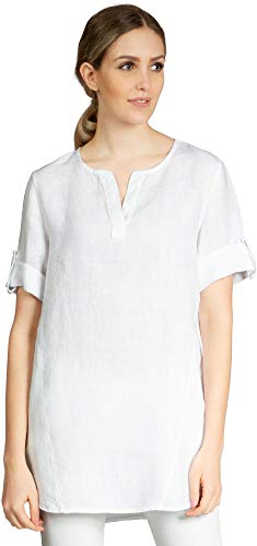 Caspar BLU023 Lange Elegante Damen Halbarm Sommer Leinen Longbluse, Farbe:Weiss, Größe:38 von Caspar