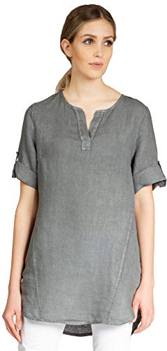 Caspar BLU023 Lange Elegante Damen Halbarm Sommer Leinen Longbluse, Farbe:grau, Größe:36 von Caspar