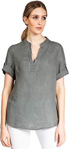 Caspar BLU024 Elegante Damen Halbarm Sommer Shirtbluse aus Leinen mit V-Ausschnitt, Farbe:grau, Größe:40 von Caspar