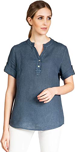 Caspar BLU025 Elegante Damen Halbarm Sommer Shirtbluse aus Leinen mit V-Ausschnitt, Farbe:Jeans blau, Größe:42 von Caspar